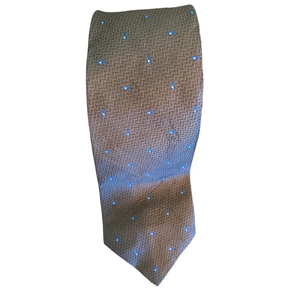 Christian Dior Mens Silk‎ Tie Brown Blue Micro Paisley Geometric Made in USA